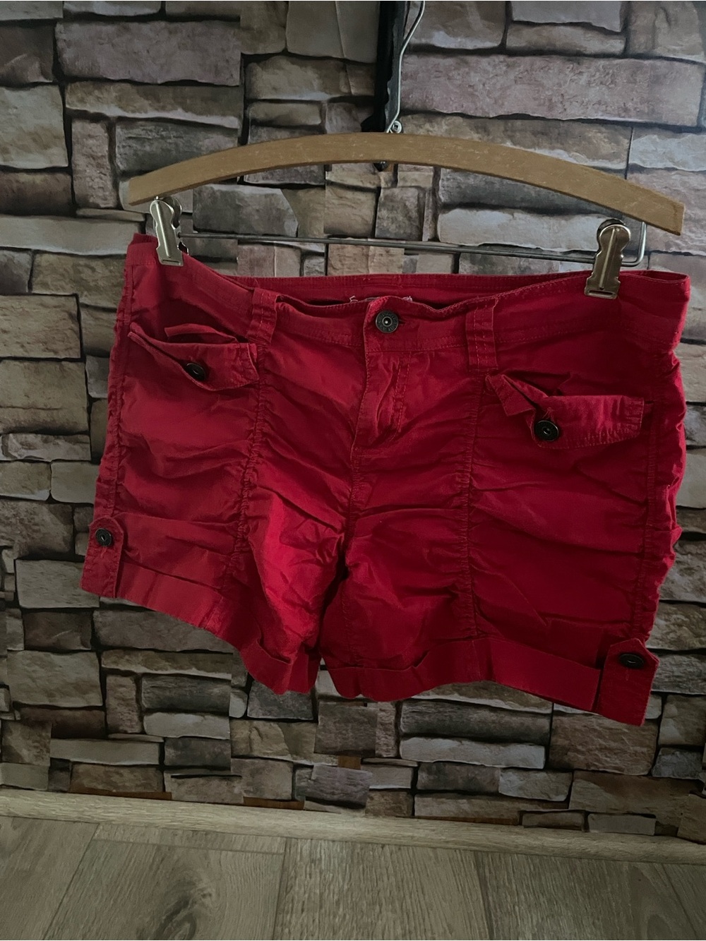 BONGO Red Cargo Shorts with Button Details